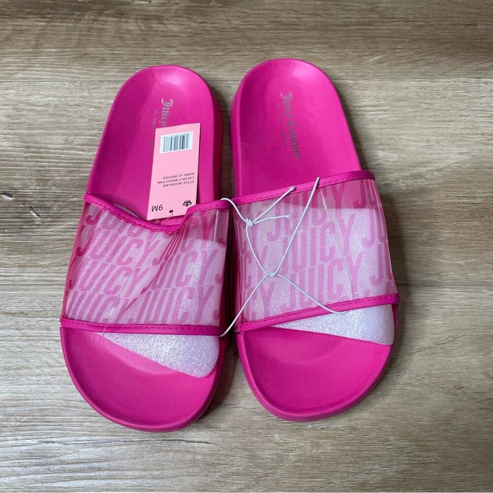 Juicy Couture Women's Bright Pink Logo Mesh Wryter Pool Slide Sandals sz 9 - Picture 3 of 8